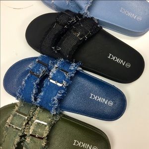 Nikki “Denim Buckle Slides” only have green